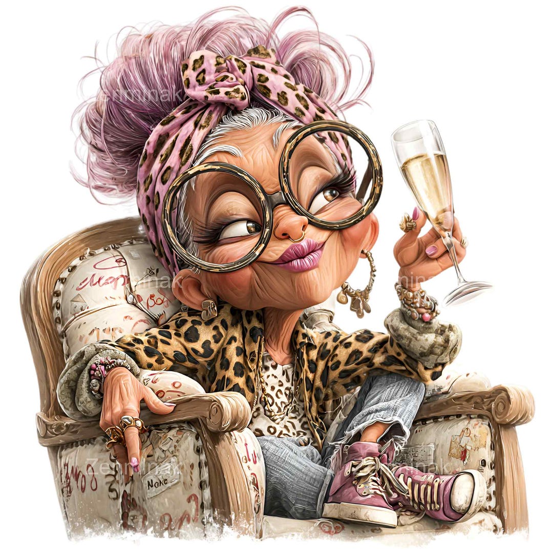 14 PNG Funny Fabulous Grandma Clipart, Senior Woman With Champagne ...