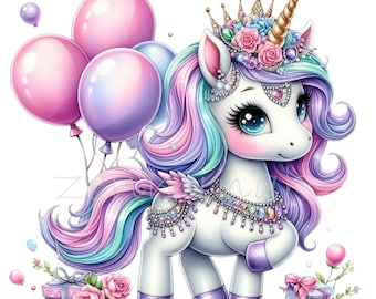 10 PNG魔法のユニコーン誕生日クリップアート、プリンセスポニー、レインボー保育園の壁アート