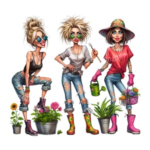16 PNG Mujeres de Jardín Excéntricas – Clipart Divertido de Jardinería – PNG de Mujer Excéntrica para Decoración de Primavera y Proyectos de Manualidades Digitales