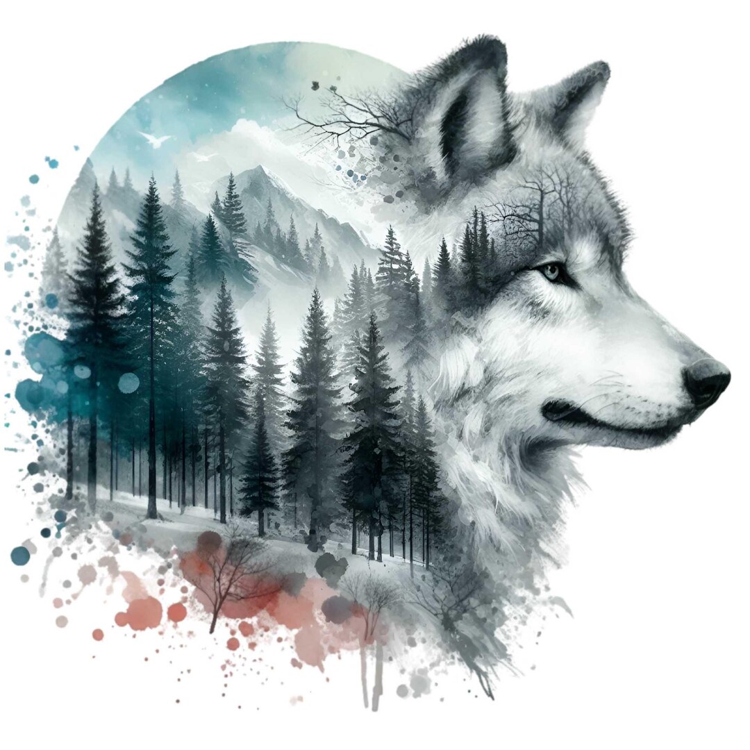 15 PNG Wolf Watercolor Clipart – Double Exposure Forest PNG, Wild ...