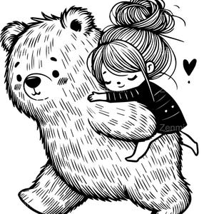 6 SVG Ragazza carina e orso SVG – File di taglio di amici che si abbracciano – Clipart di foresta stravagante per magliette per bambini, biglietti, decorazioni per la cameretta dei bambini, Cricut