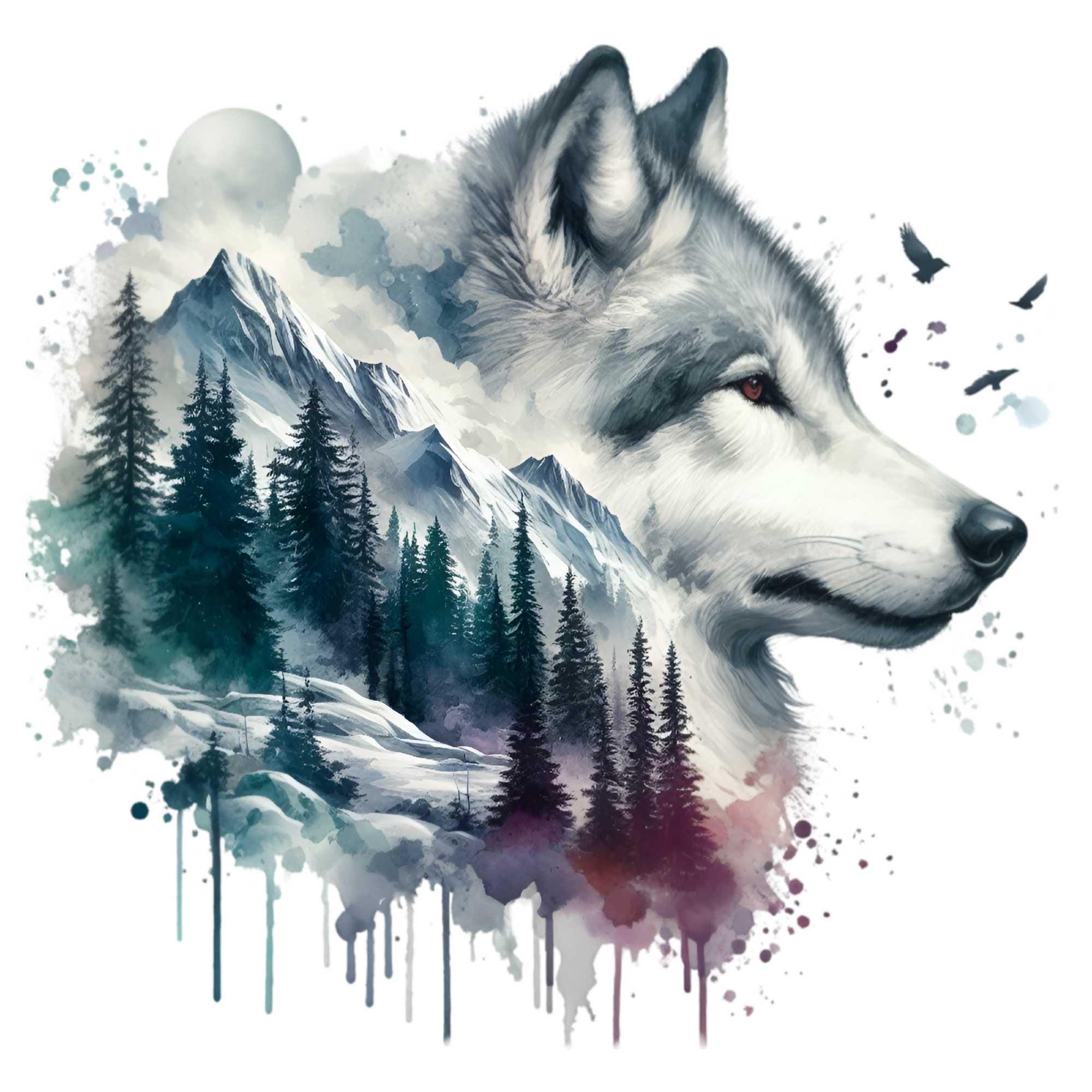 15 PNG Wolf Watercolor Clipart – Double Exposure Forest PNG, Wild ...