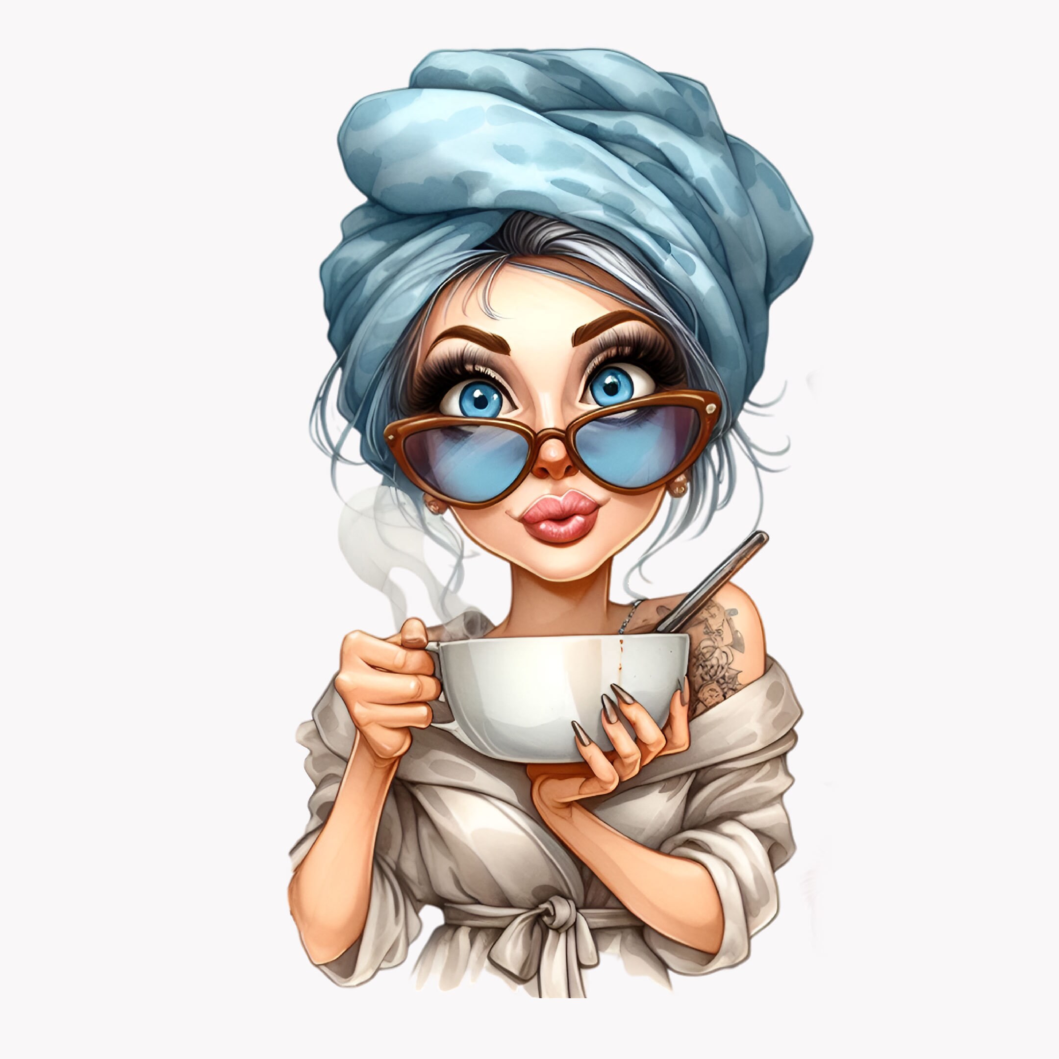 10 PNG Trendy Granny PNG Clipart – Funny Old Lady With Coffee and Phone ...