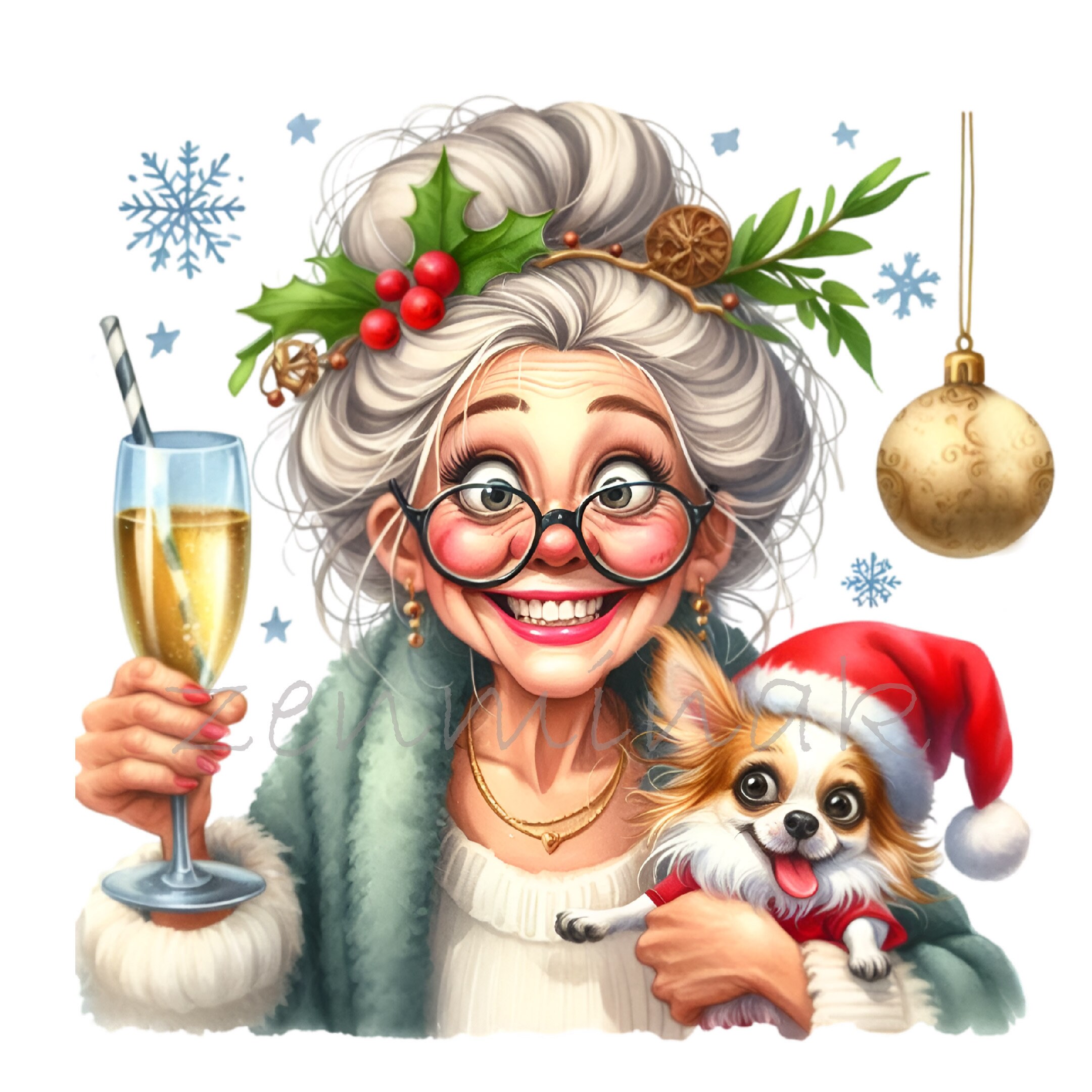 Festive Grandma With Chihuahua Illustration | 9 Christmas Festive Grandma With Chihuahua Illustration | 9 Christmas
