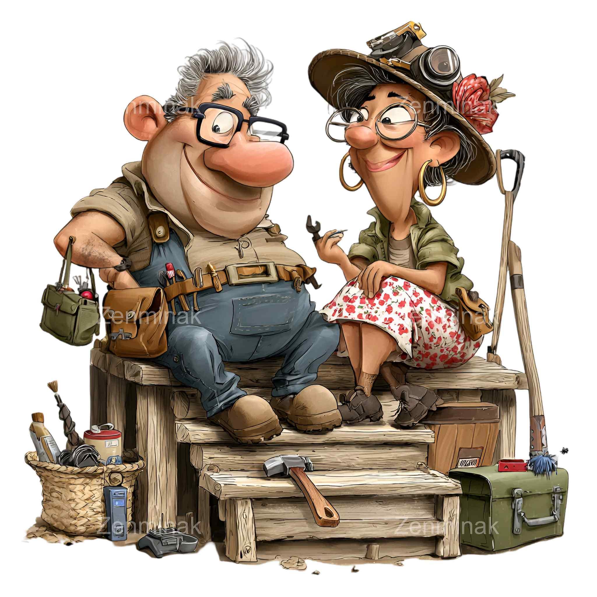 14 PNG Funny Grandpa and Grandma PNG Clipart – Senior Couple on Porch ...