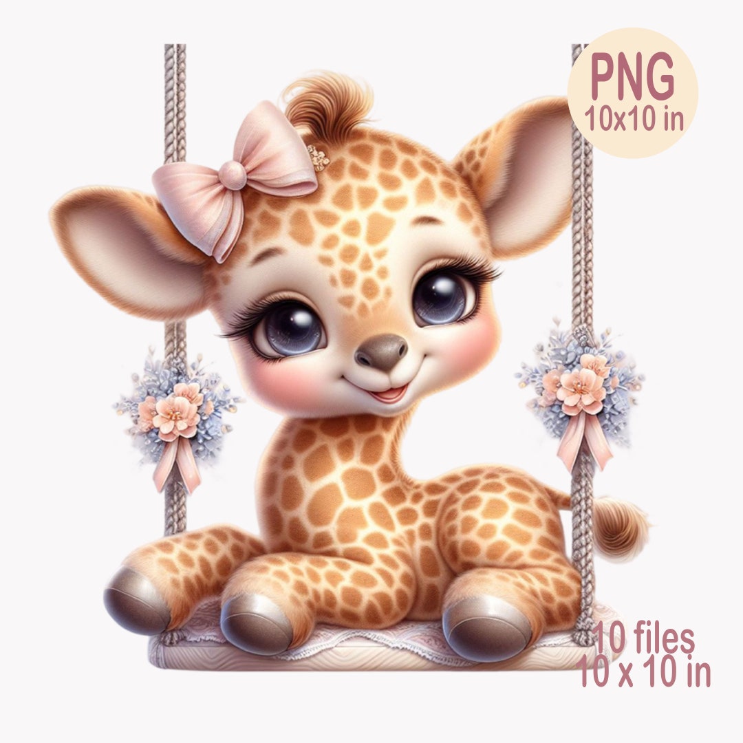 10 PNG Baby Giraffe Clipart – Cute Animal PNG – Pastel Safari Girl on ...