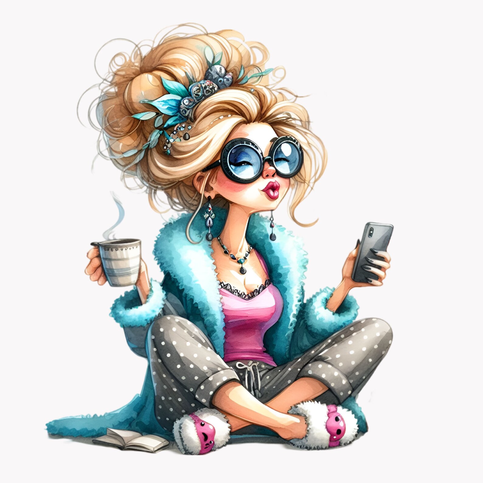 10 PNG Trendy Granny PNG Clipart – Funny Old Lady With Coffee and Phone ...