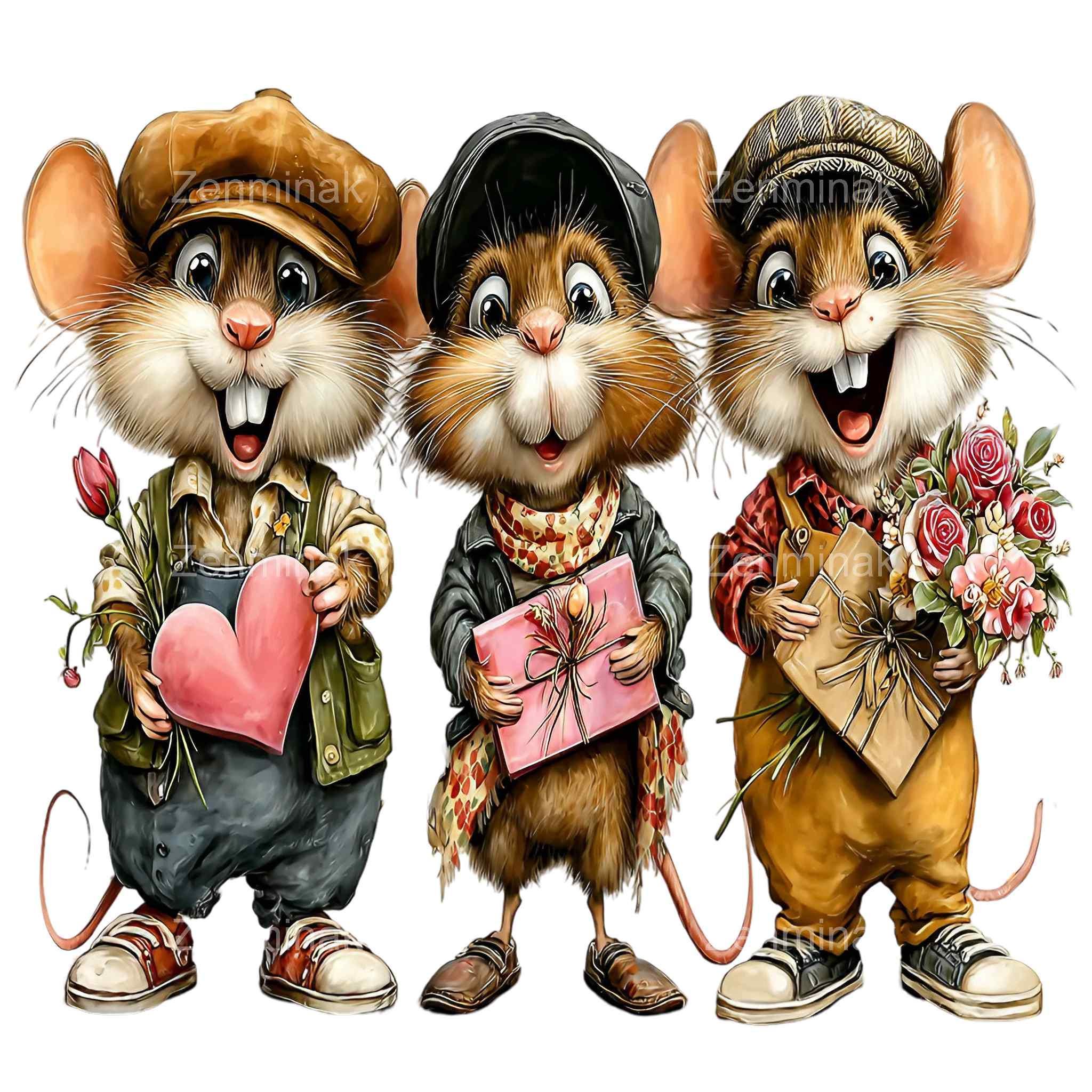 16 PNG Mouse Friends Clipart, Valentine Mice, Birthday Heart Gift ...