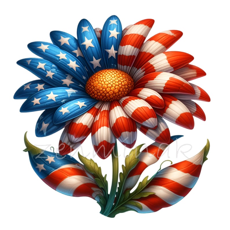 10 PNG American Flag Daisy Clipart, 4th of July Flower, Patriotic ...