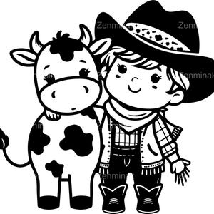 5 SVG Farm animal SVG – Cowboy boy and cow cut file – Cute western clipart for kids shirts, crafts, birthday decorations