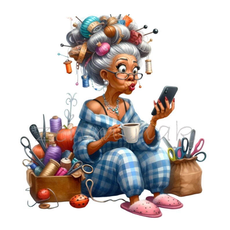 15 PNG Crafty Grandma – Funny PNG Clipart of Elderly Lady With Sewing ...