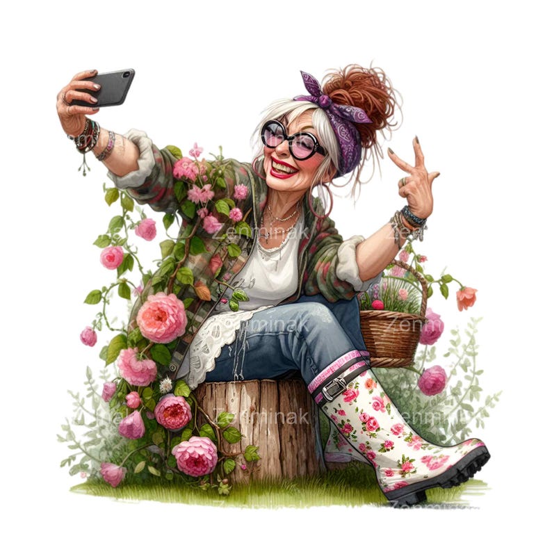 15 PNG Funny Gardening Lady PNG Clipart – Woman With Flowers Taking ...