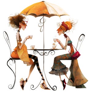 20 PNG Whimsical Tea Ladies – PNG Clipart for Greeting Cards ...