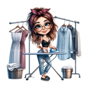 Süße Tätowierte Cartoon Frau Bügeln PNG - 14 Retro Chic Hausfrau Clipart - Moderne Wäsche Kunst Download