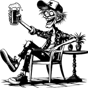 5 SVG Relaxed Drunk Man SVG, Divertente Bevitore di Birra File di Taglio, Chill Party Guy Clipart per Cricut e Silhouette