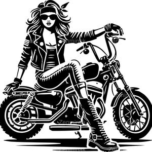 4 SVG Biker Girl SVG Cut File - Design di donna in motocicletta - Silhouette di motociclista fantastica per progetti Cricut
