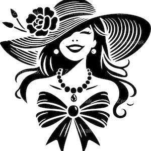 4 fichier de coupe SVG femme élégante - Silhouette de femme au chapeau à larges bords pour Cricut, clipart vintage design glamour