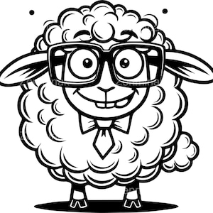6 SVG Lustige Schafe SVG-Schnittdatei - Cartoon Nerdy Lamm mit Brille, Fliege und Lächeln - Cricut Clipart für Farm Crafts & Shirts