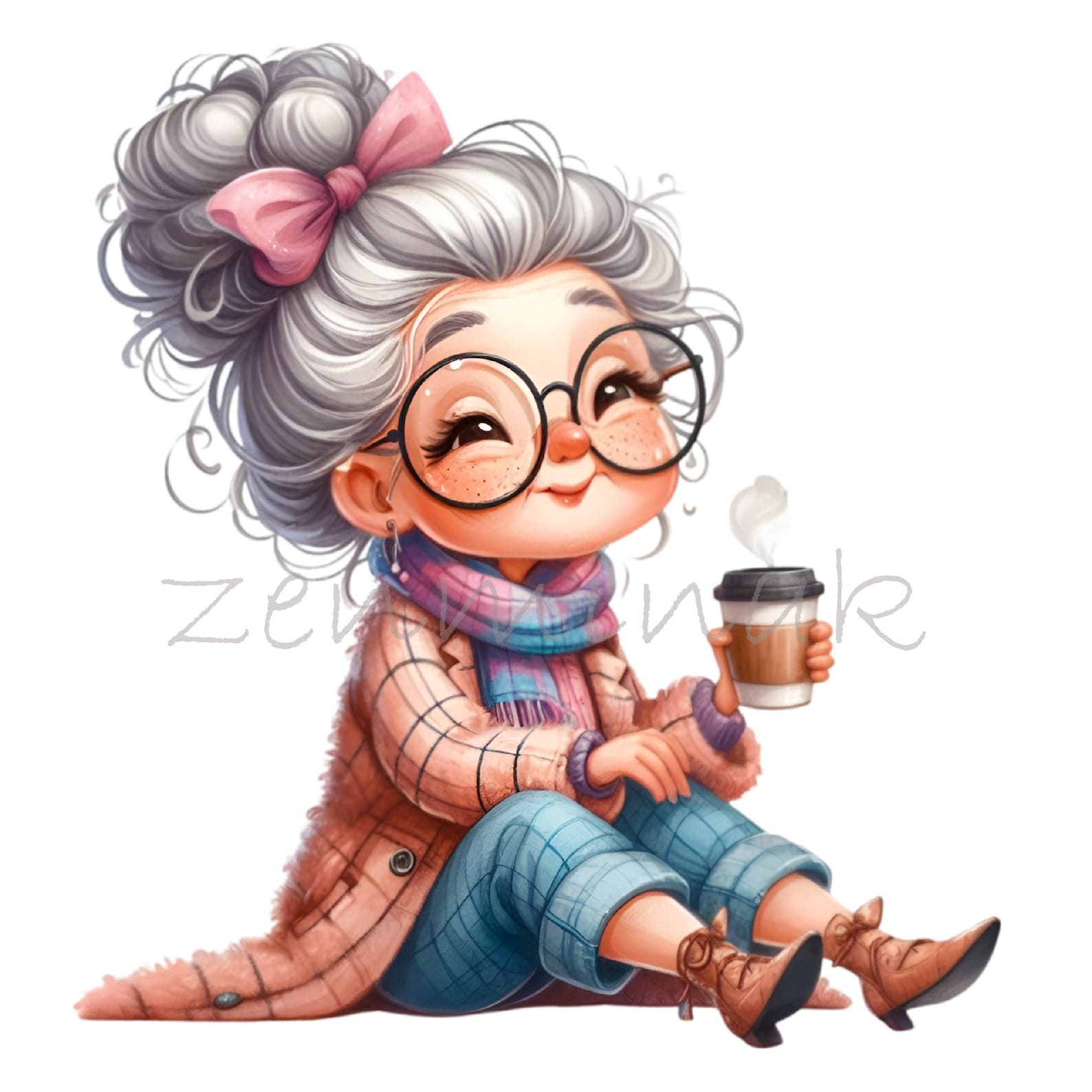 Senior Lady Drinking Coffee 12 PNG Funny Comics Grandma Cartoon ...
