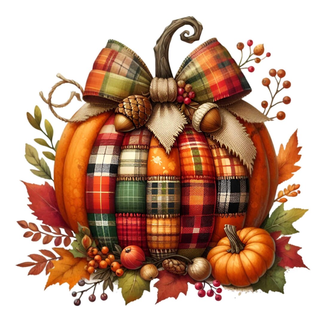 14 PNG Plaid Patchwork Pumpkin Fall Quilt Clipart, Autumn Harvest - Etsy