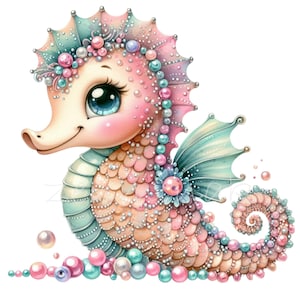 Clipart hippocampe, 15 PNG aquarelle bébé hippocampe Clip Art Illustration, chambre de bébé, maternelle, chemise pour enfants, fabrication de cartes, cadeau pour les amoureux