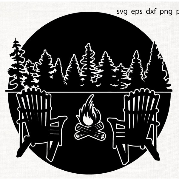 Camping, chairs, svg, dxf, forest, scene, campfire, cut files, silhouette, cricut, vector, clipart, png