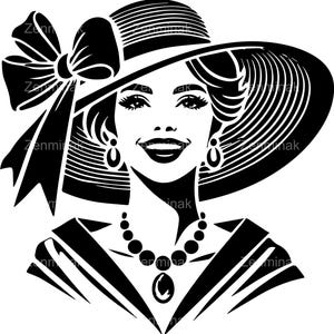 4 SVG Vintage lady SVG – Elegante donna con cappello file di taglio – Clipart di moda retrò per magliette, biglietti, decorazioni, artigianato Cricut, arte della silhouette