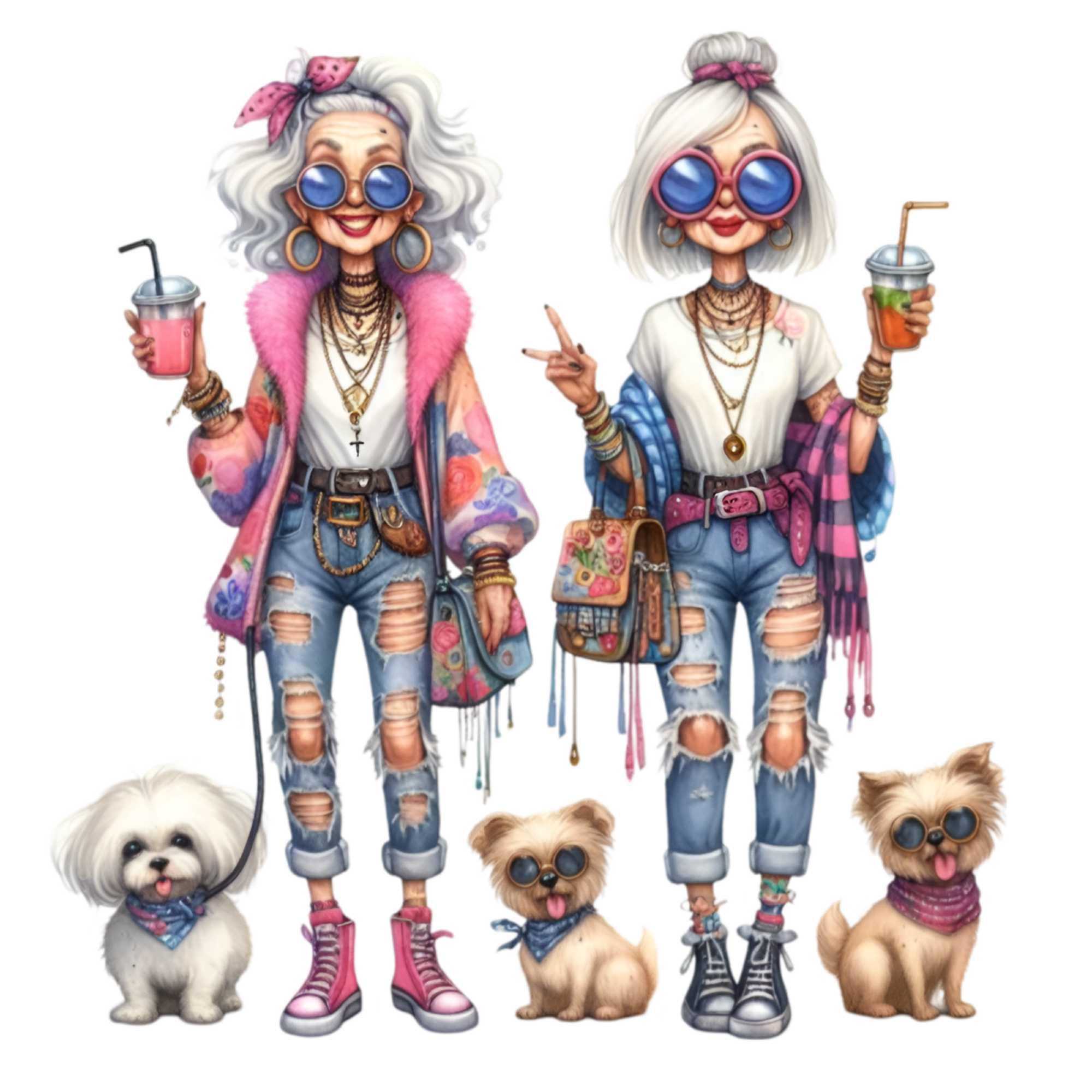 12 P NG Funny Senior Lady Clipart – Cool Grandma PNG – Whimsical Old ...