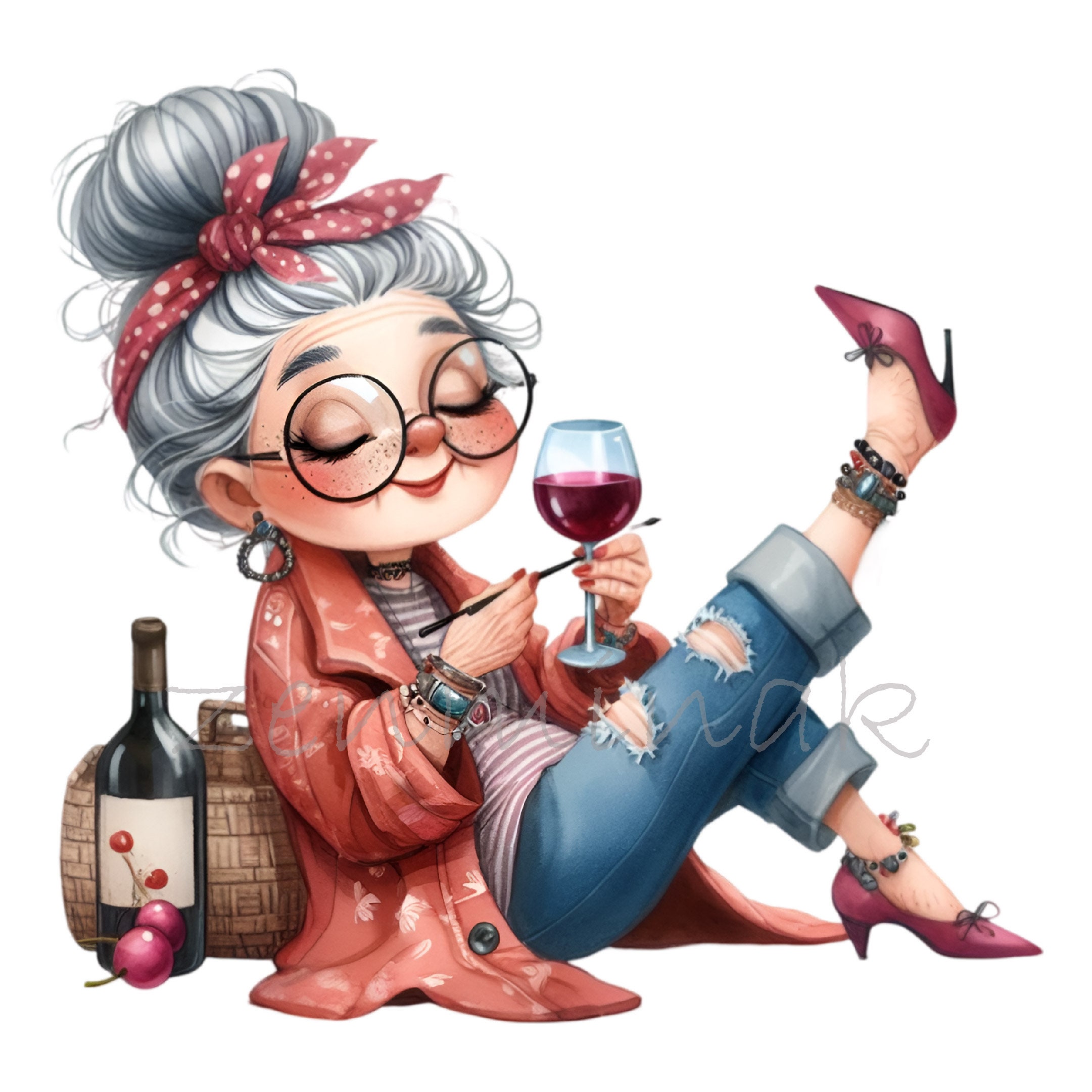 Senior Woman Drinking Red Wine Grandma Clipart, 16 PNG Wine Humor ...