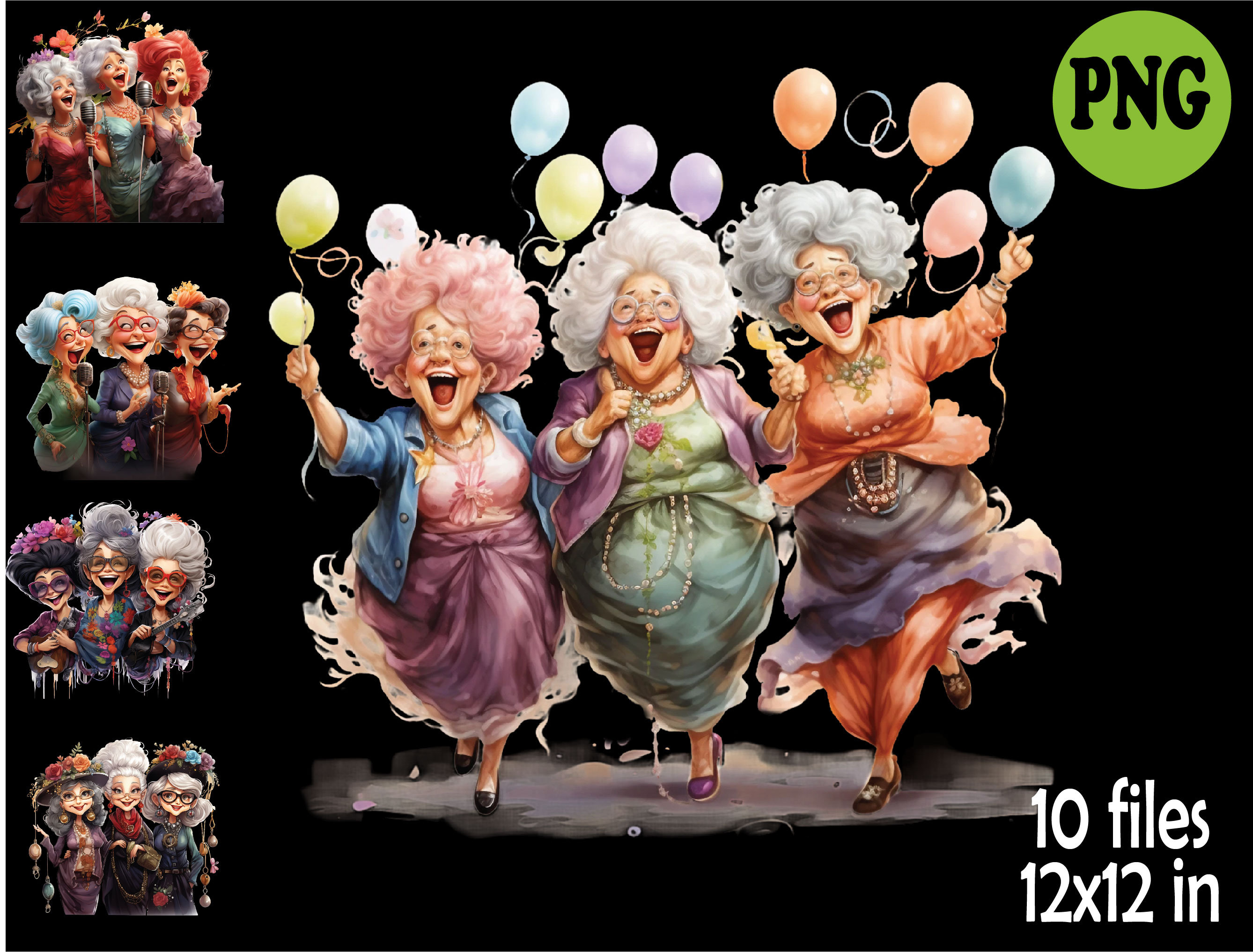 10 PNG Funny Grandma Bundle – Senior Ladies Clipart Set – Cute Singing ...