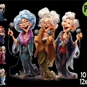 10 PNG Singing Senior Women, Glamorous Grandma Chorus Clipart - Etsy