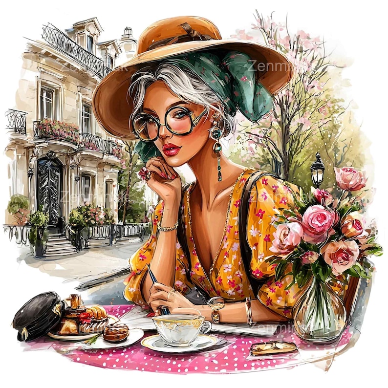 14 PNG Funny Senior Lady Clipart, Paris Cafe Coffee Illustration - Etsy