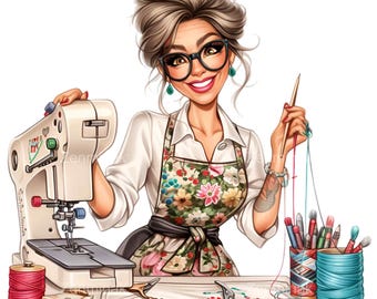 20 PNG Seamstress Woman Quilting Sewing Machine Crafter Graphic