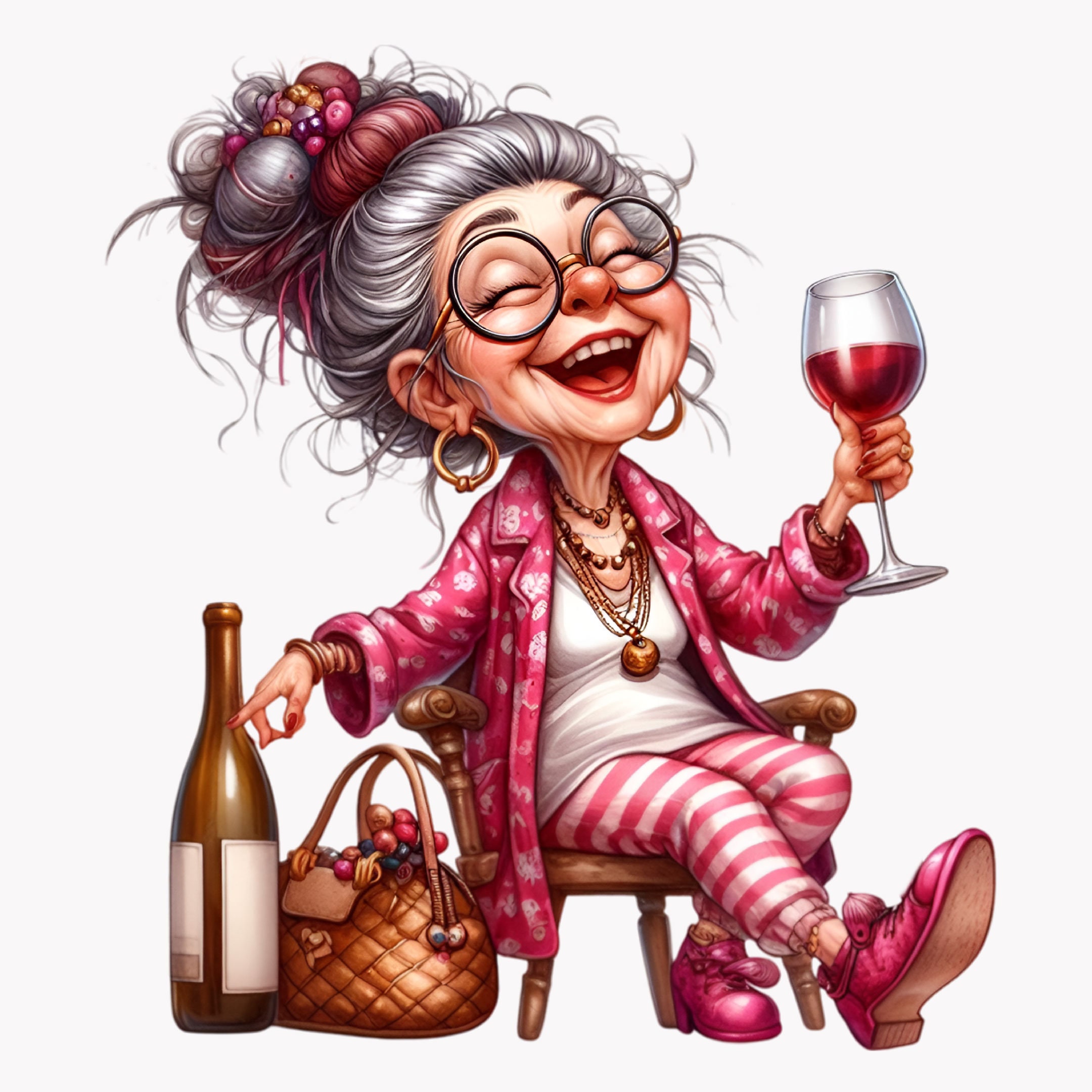 Funny Grandma Drinking Wine Clipart Bundle, Granny Party Png, Old Lady ...