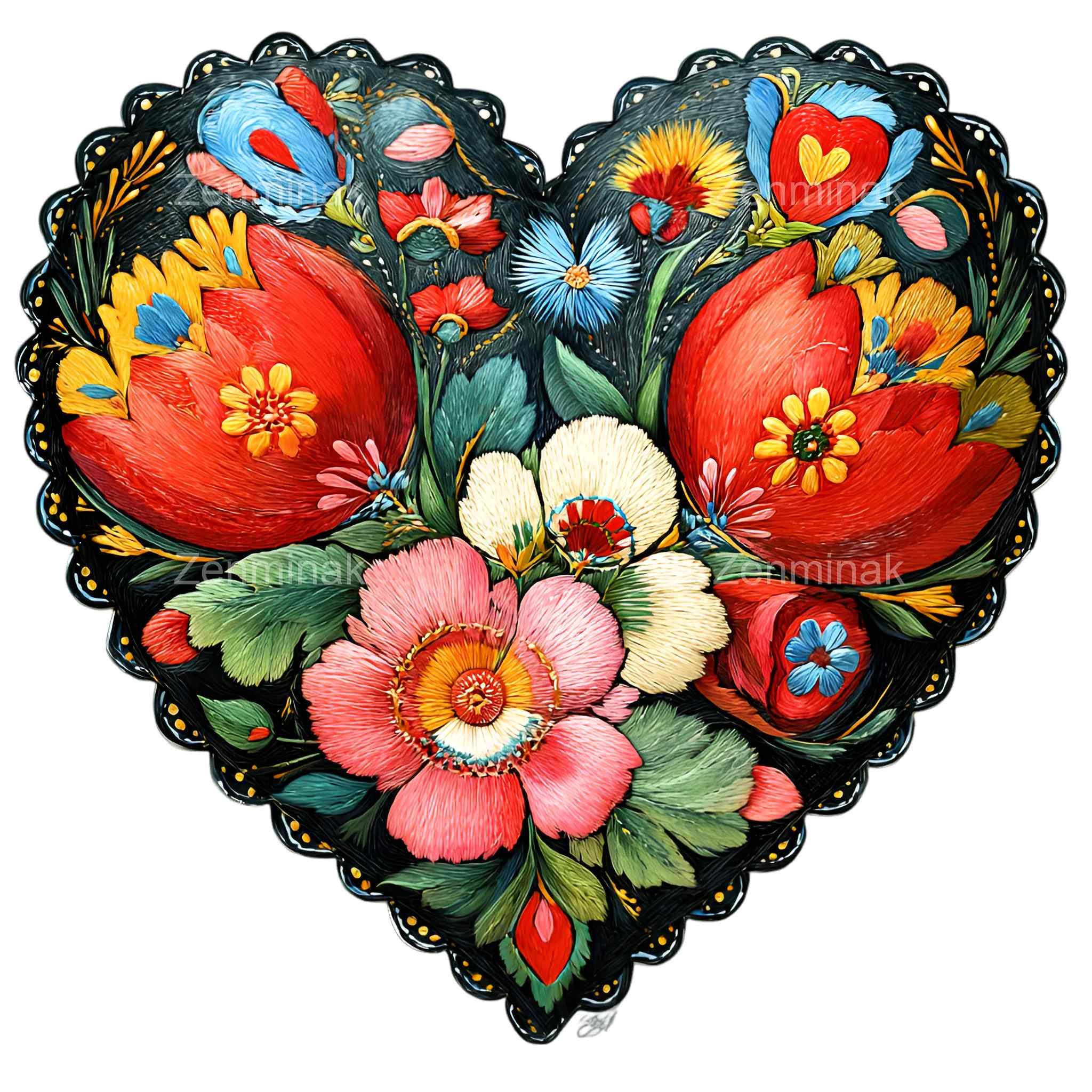 15 PNG Floral Heart Clipart, Colorful Flower Heart Illustration, Folk ...