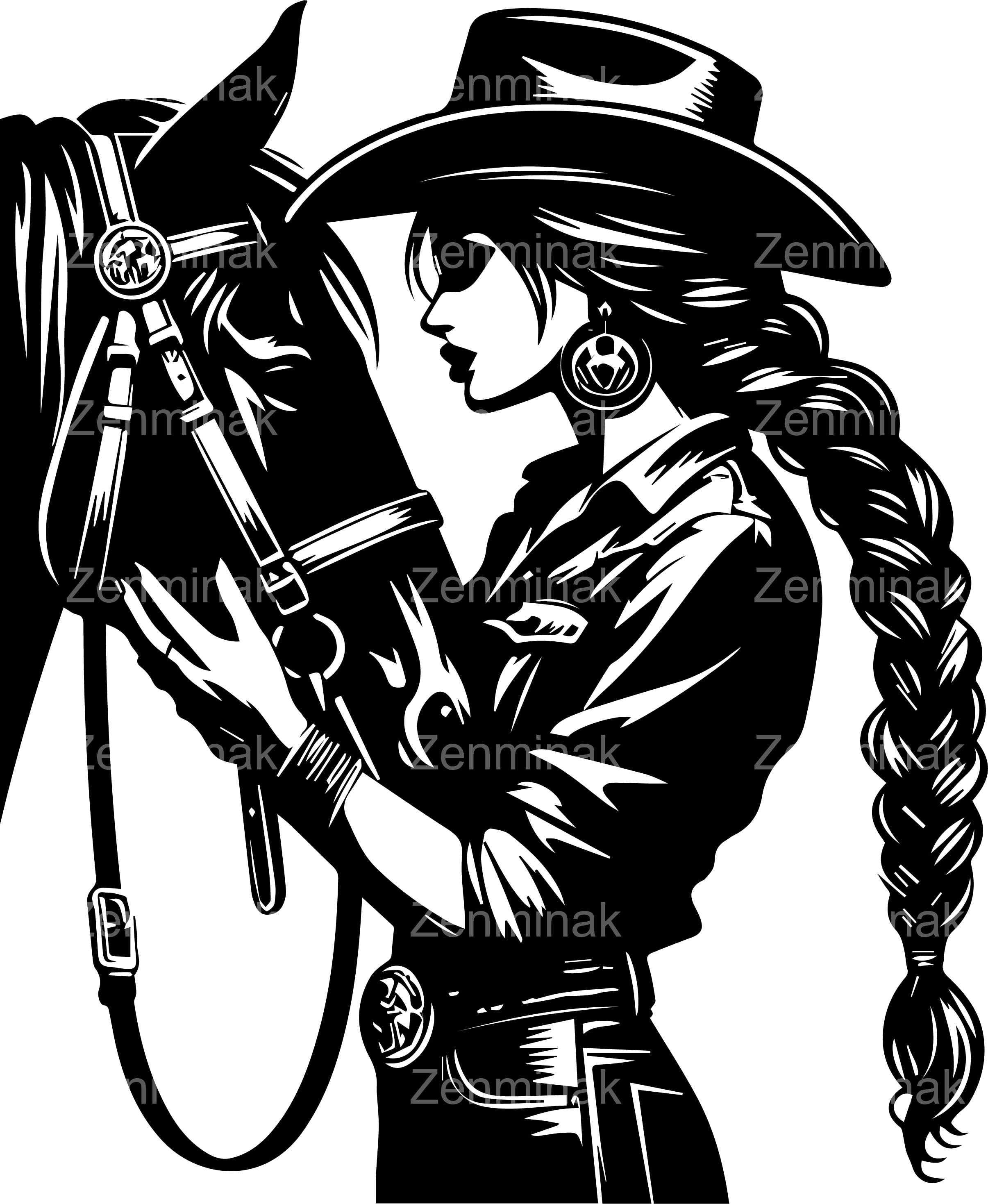 6 SVG カウガールと馬、西部の女性カットファイル、乗馬ベクター