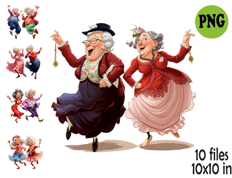 10 PNG Funny Dancing Grandma Clipart – Eccentric Old Lady PNG Bundle ...