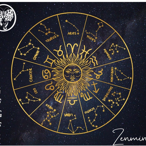 astrology wheel svg constellation horoscope zodiac signs witch tarot cards mystical vector art cut files for cricut sublimation transfer