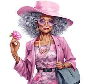 African American Lady Clipart PNG, Funny Old Ladies Sublimation