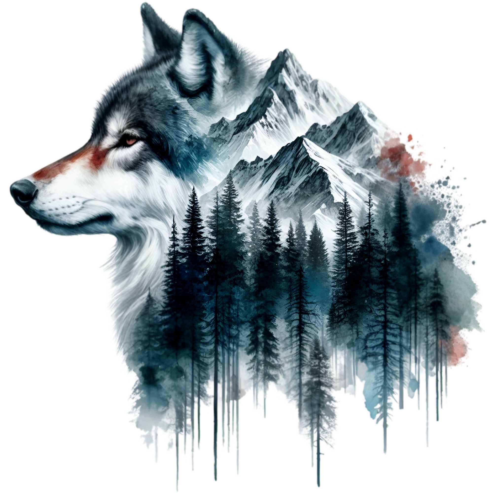 15 PNG Wolf Watercolor Clipart – Double Exposure Forest PNG, Wild ...