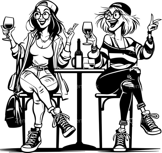 6 SVG ワイン面白い女の子 SVG – 面白い友達が飲んでいるカット