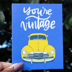 Cartão de felicitações de carro antigo/cartão em branco/cartão de aniversário/cartão caseiro/cartão ilustrado/ocasião especial/cartão cristão