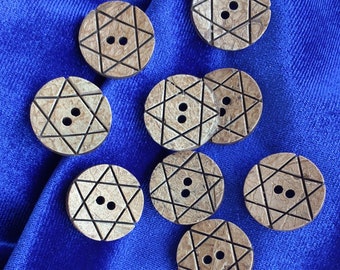 Wooden buttons with geometric star pattern