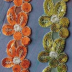 Garniture à paillettes florales stylisées, vert