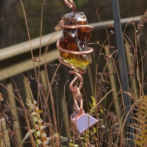 Large Amber Recycled Glass Suncatcher Copper Wire Windchime