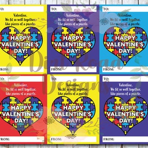 Autism Awareness/Puzzle Piece Valentine's Day Cards, DIGITAL FILE, Instant Download