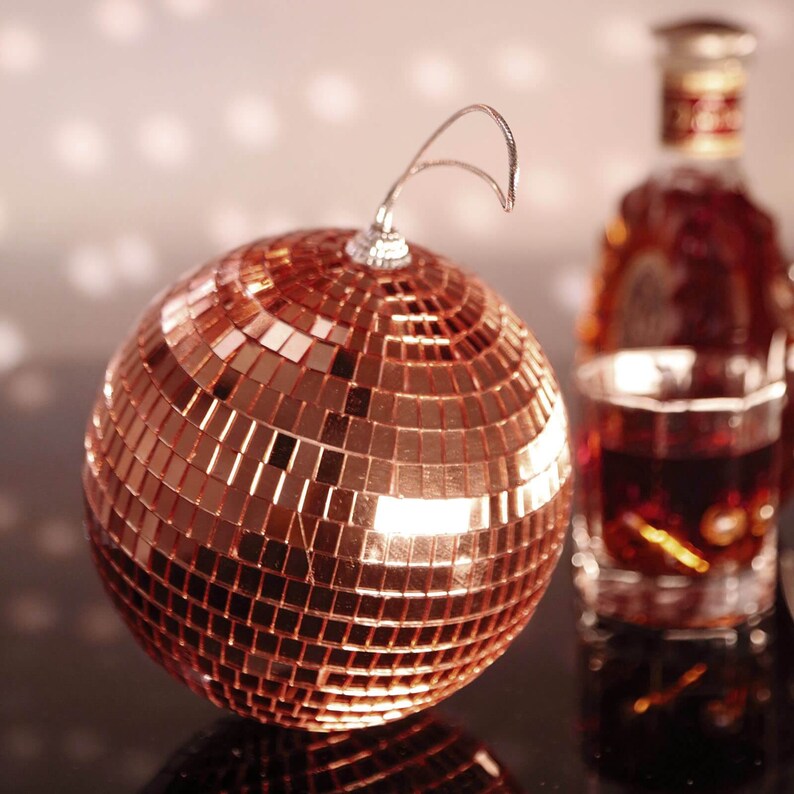 Rose Gold Disco Mirror Balls Christmas Ornaments Large Disco Etsy