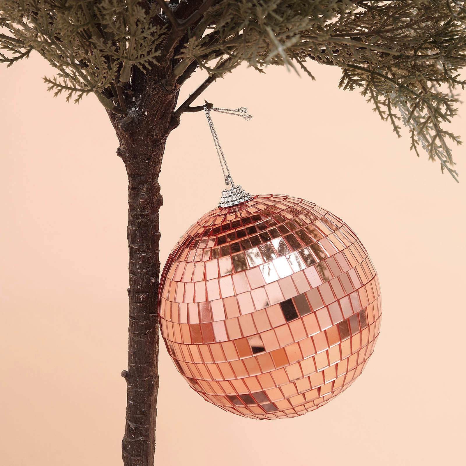 Rose Gold Disco Mirror Balls Christmas Ornaments Large Disco Etsy