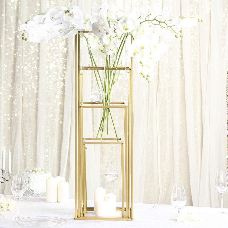 SET Of 2 Gold Wedding Flower Stand Metal Vase Column Stand Etsy