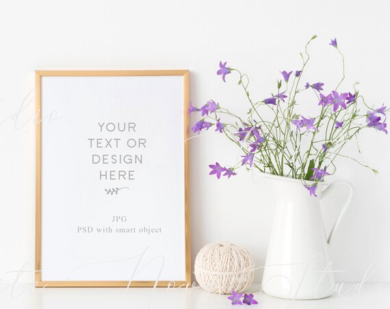 Gold Frame Mockup With Field Flowers Poster Mock Up